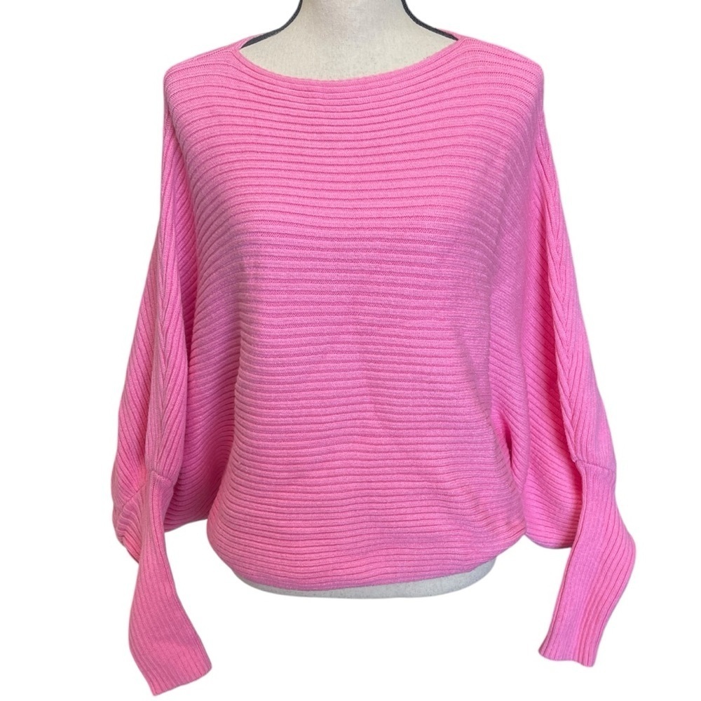 C+D+M Pink Ribbed Knit Batwing Off‎ the Shoulder Sexy Cropped Sweater Large